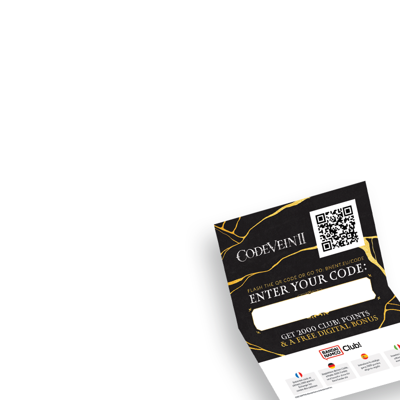 Code Vein II bonus card with QR code to redeem 2000 Club! points and a free digital bonus