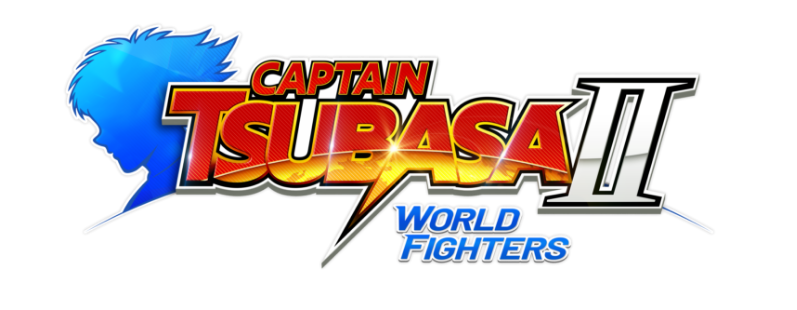 Captain Tsubasa 2: World Fighters official game logo with blue silhouette character profile