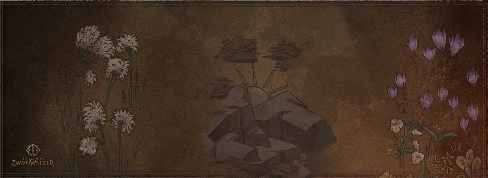 The Blood of Dawnwalker: concept art illustrato con piante e fiori selvatici del bioma Vale Sangora