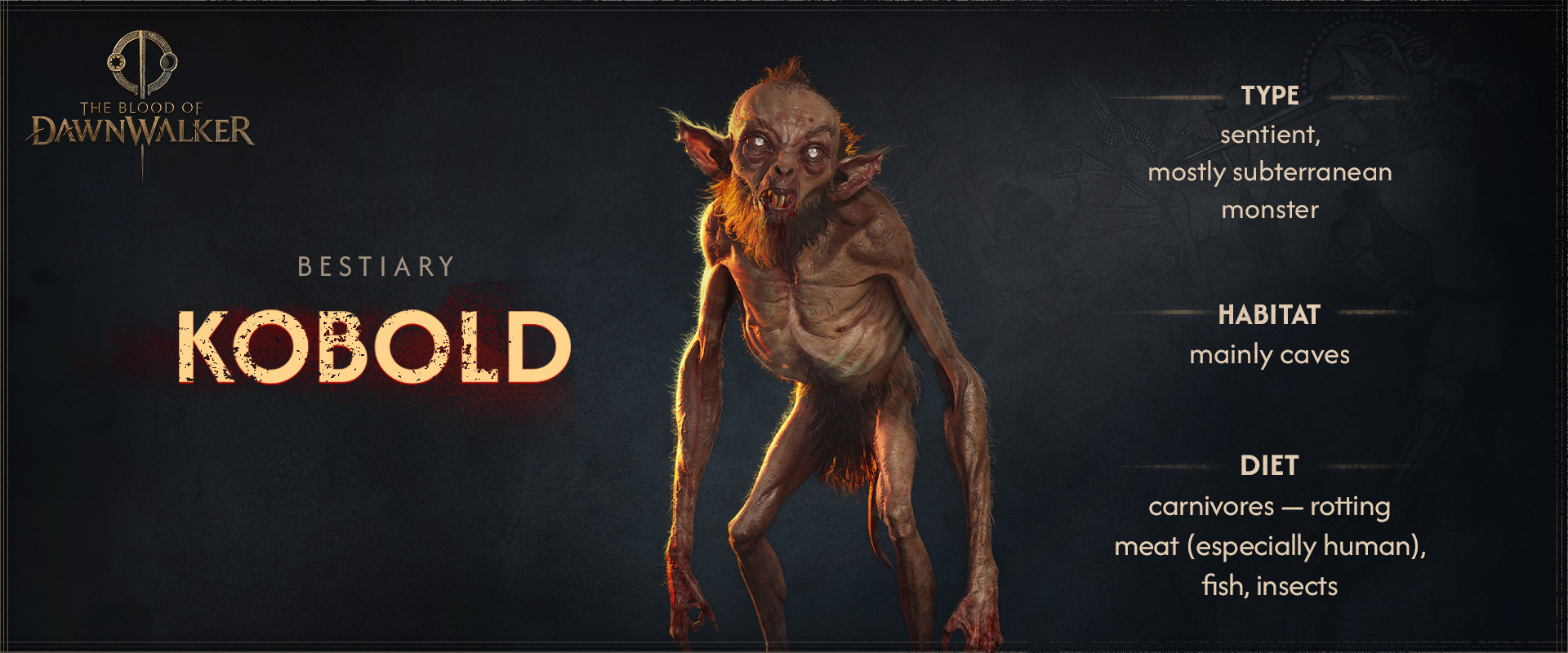 The Blood of Dawnwalker Bestiary character art of the Kobold, a subterranean creature enemy design