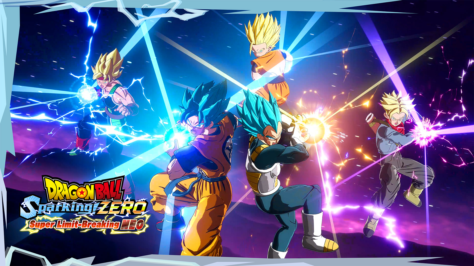 Dragon Ball Sparking! Zero Super Limit-Breaking Neo key art featuring Goku, Vegeta, Bardock, and Trunks