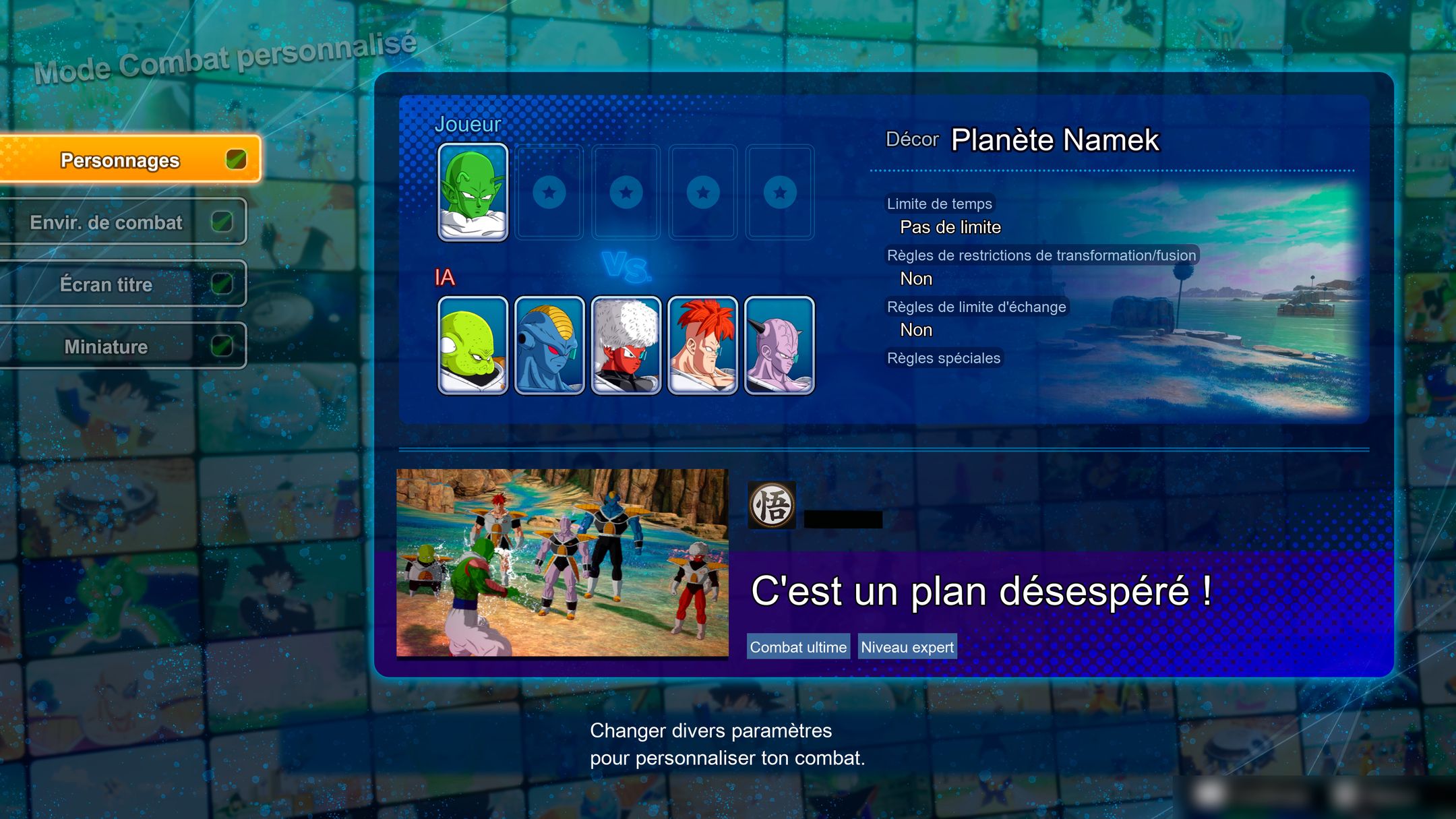 DBSZ Custom Battle Edit Menu Page
