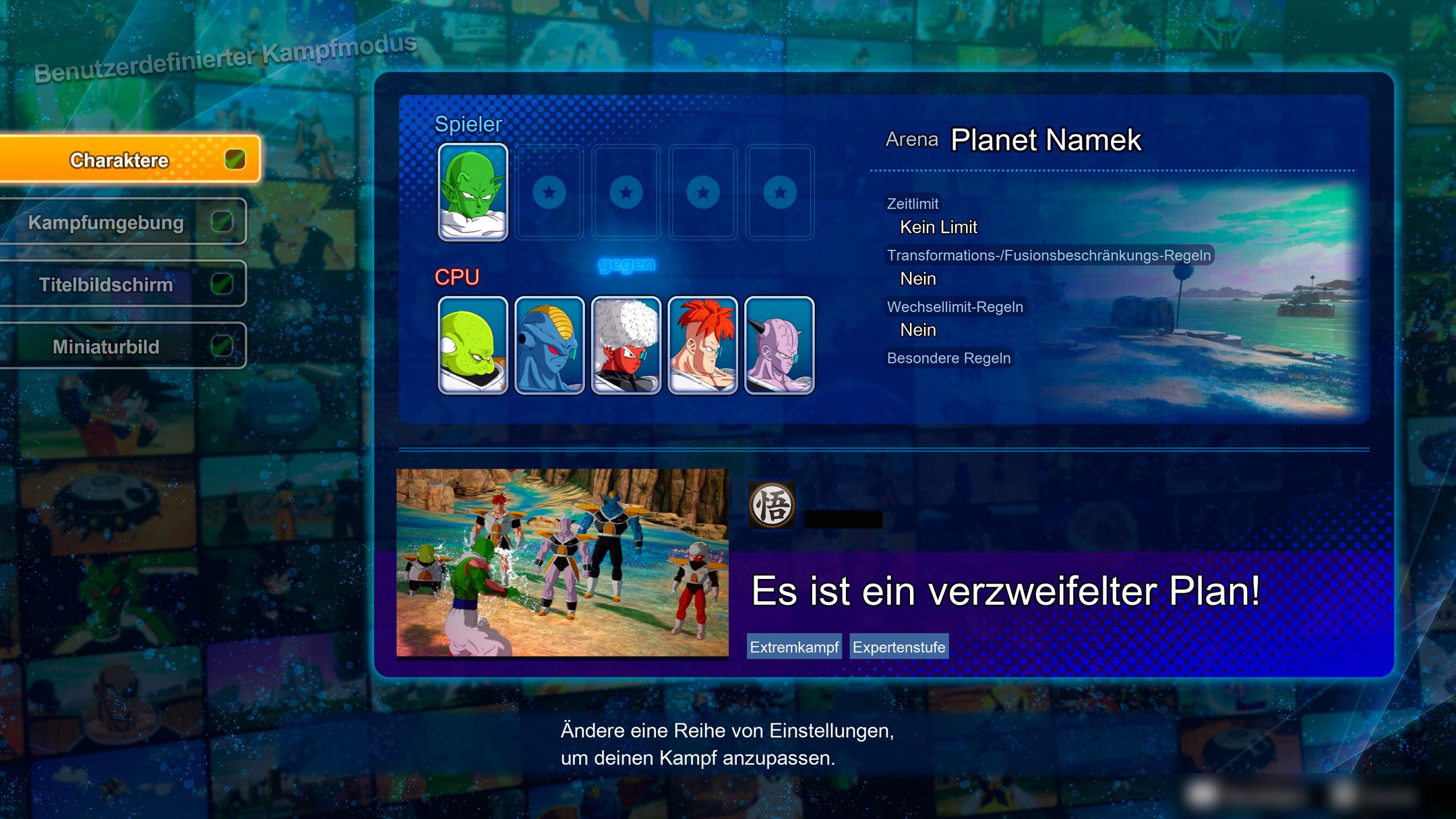 DBSZ Custom Battle Edit Menu Page