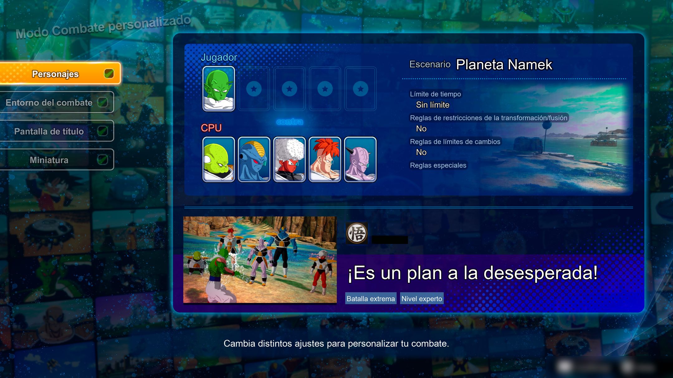 DBSZ Custom Battle Edit Menu Page