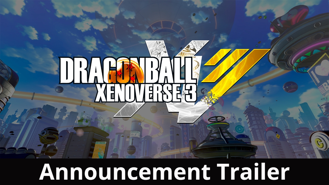 Dragon Ball Xenoverse 3 announcement trailer title card showing futuristic West City skyline