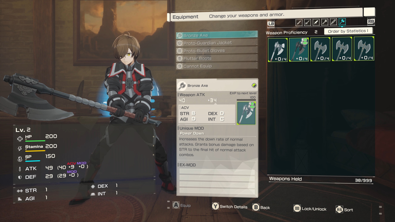 Weapon Selection Menu at the Inn