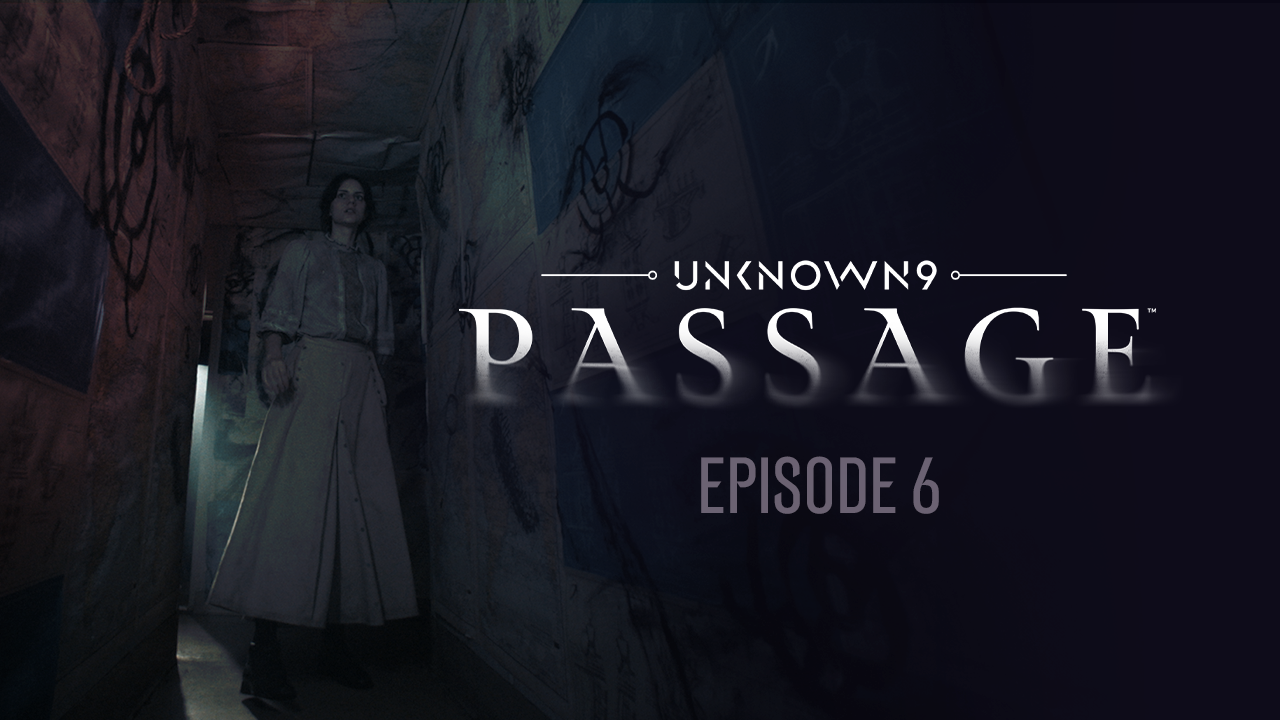 Unknown 9: Passage's Emilia Duprey stares wearily down one of the SS Talaria's passageways, which is covered from floor to ceiling in blueprints, maps, and symbols. 