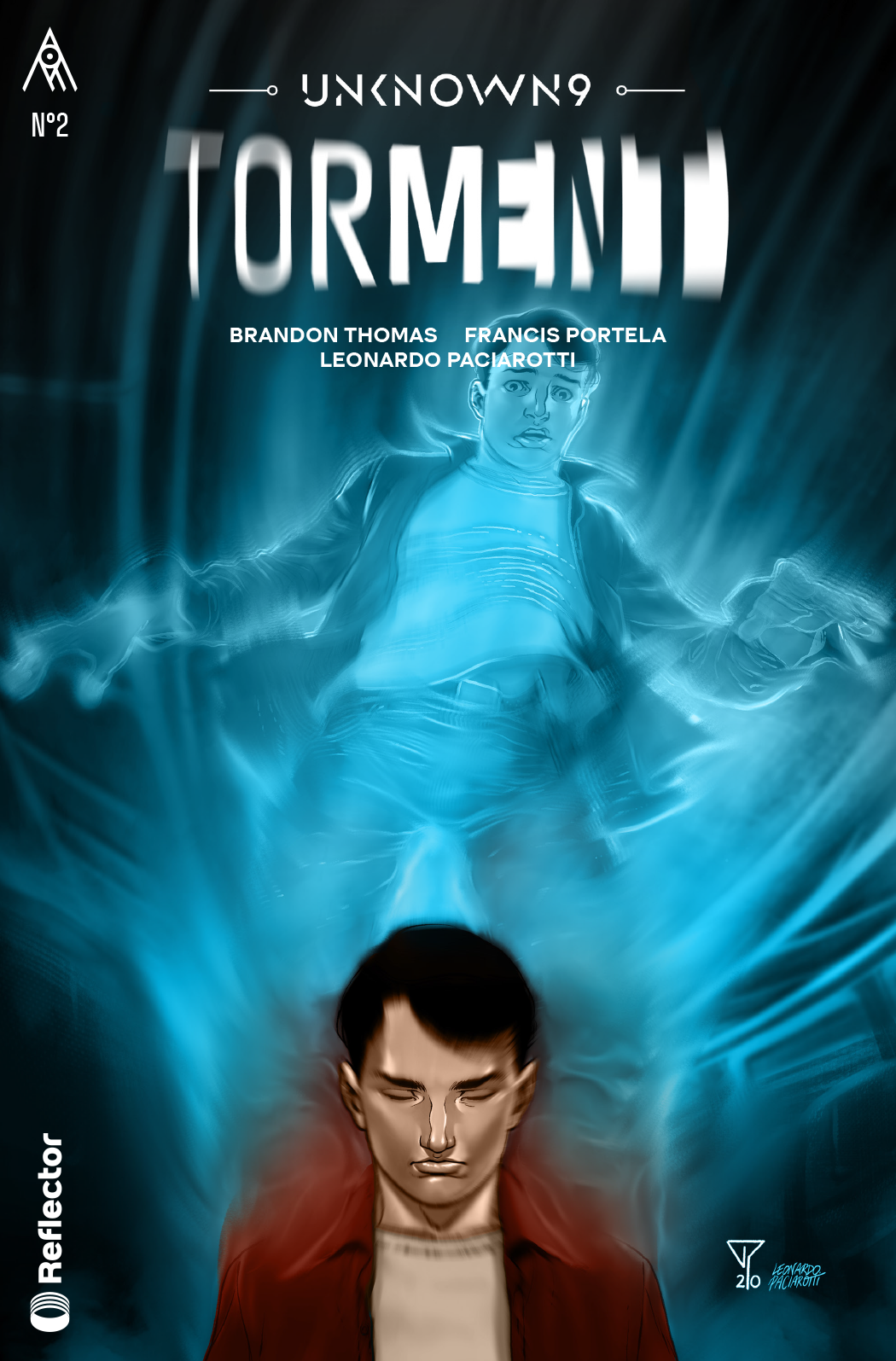 Unknown 9: Torment Issue #2 cover featuring Jaden Crowe projecting his consciousness into the Fold.