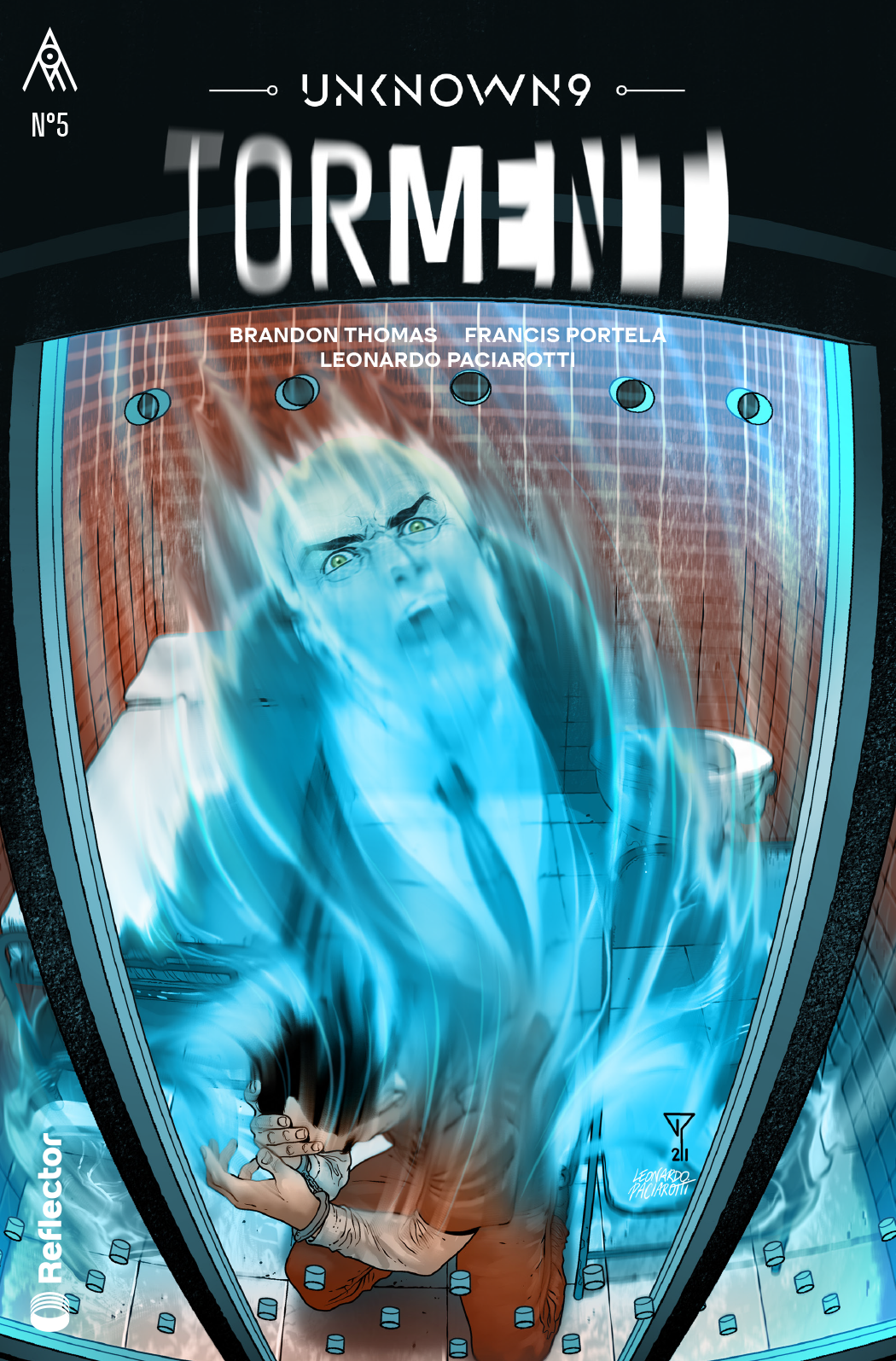 Vincent Lichter Steps out of Jaden's body in a flash of Umbric energy on the cover of Unknown 9: Torment Issue #5.
