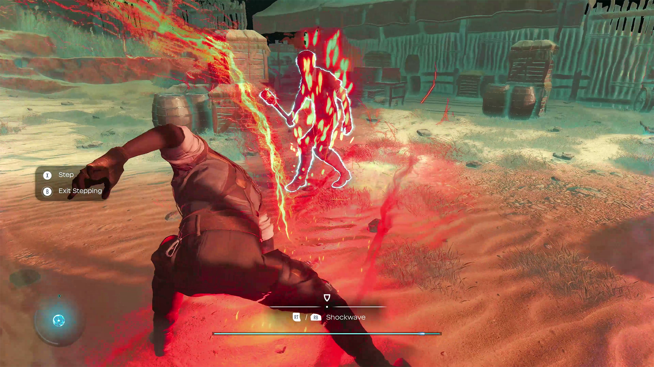 Un soldato Ascendente scatena un'onda d'urto di Am corrotta verso un suo compagno.